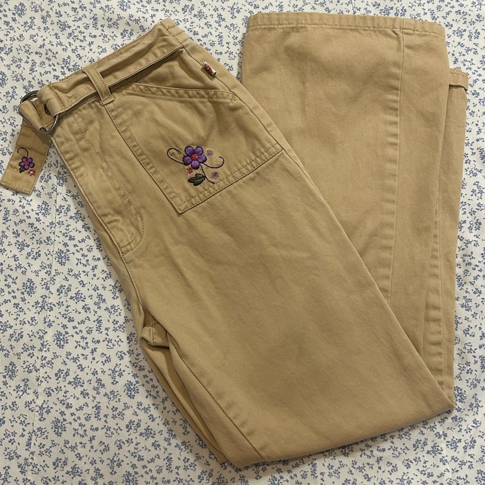 McKids “honey butter” flower pants with adjustable belt